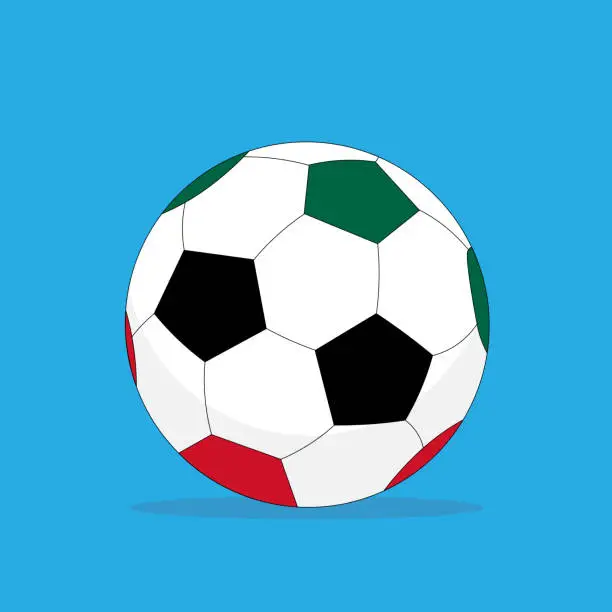 Vector illustration of Green, white, black and red football