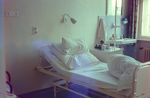 Germany, 1966. Hospital room with bed.