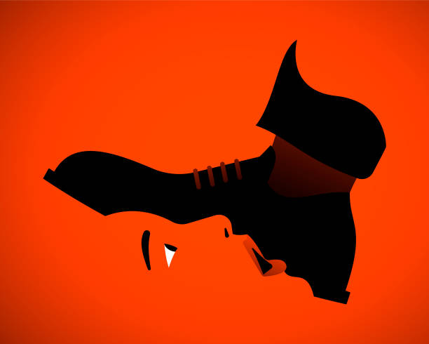 Violence against women and patriarchy concept Male foot tramples the silhouette of a frightened female face. Violence against women, sexual abuse, gender equality, effects of patriarchy concept. The concept of sexual harassment against women and rape, Gender gap in work. Vector illustration repression stock illustrations