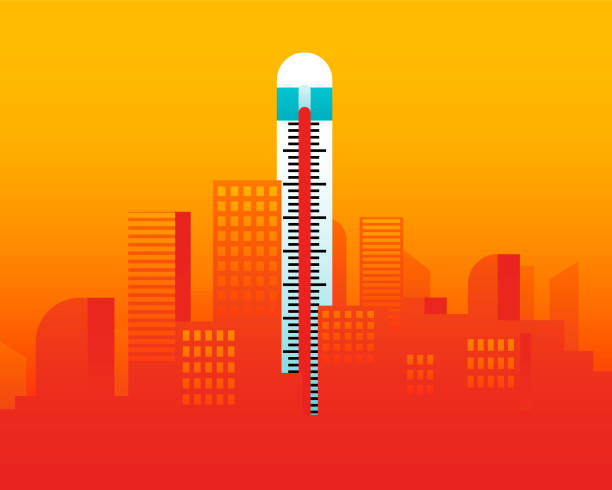 ilustraciones, imágenes clip art, dibujos animados e iconos de stock de ola de calor en el concepto de ciudad - calor