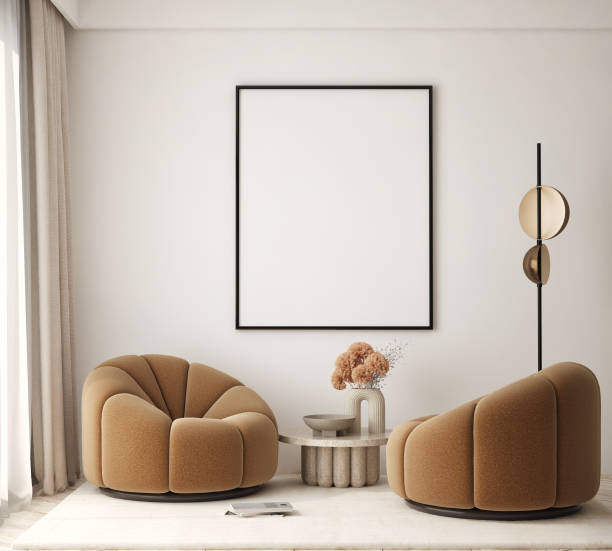 istock mock up poster frame in modern interior background, living room, Scandinavian style, 3D render, 3D illustration 1408748939