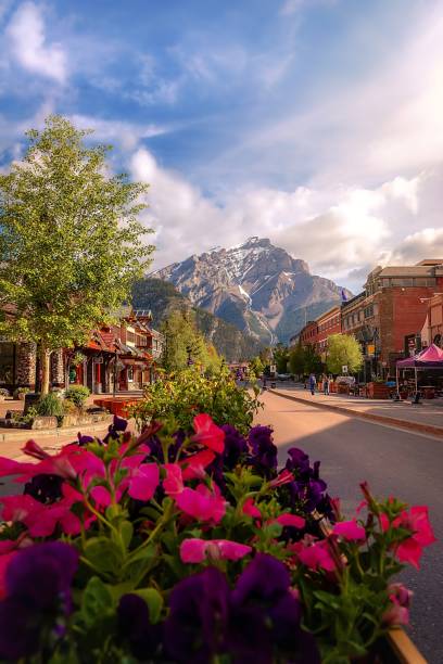istock Sunlit Road Through The Town Of Banff 1408749016