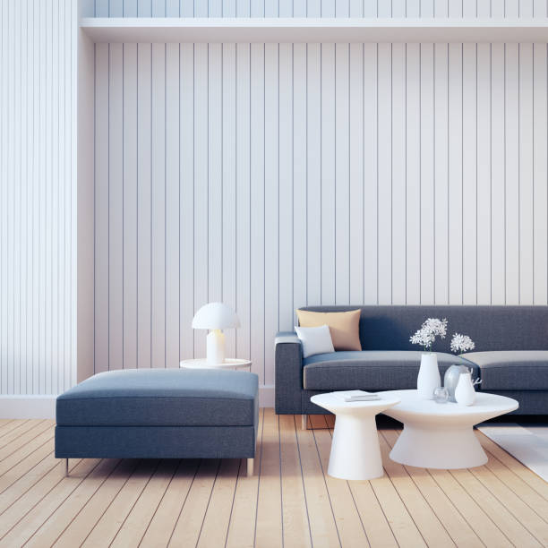 istock White wall and Gray sofa living room modern interior - 3D rendering 1408750221