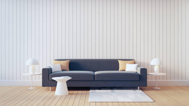 istock White wall and Gray sofa living room modern interior - 3D rendering 1408750222