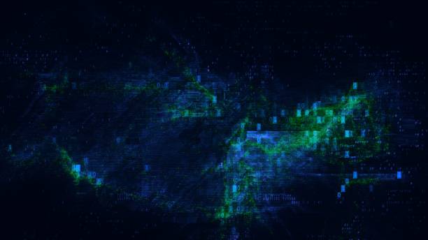Blue and Green HUD Cyber Glitch Background with Crypto Currency and NFT Encoding Concept