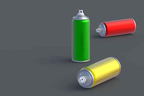 istock Scattered metallic cans of spray paint. Hairspray or lacquer. Disinfectant sprayer. Renovation equipment. Gas in aerosol container. Tool for street art. Copy space. 3d render 1408754759