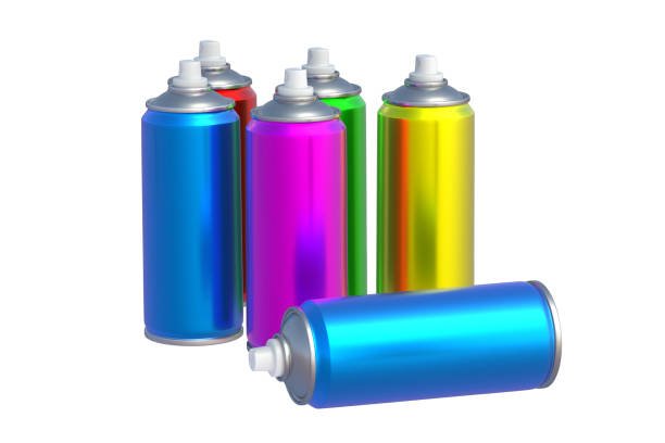 istock Cans of spray paint isolated on white background. 3d render 1408754804
