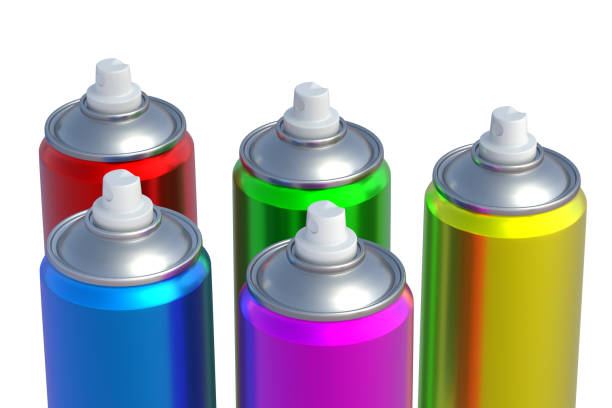 istock Different cans of spray paint isolated on white background. 3d render 1408754807