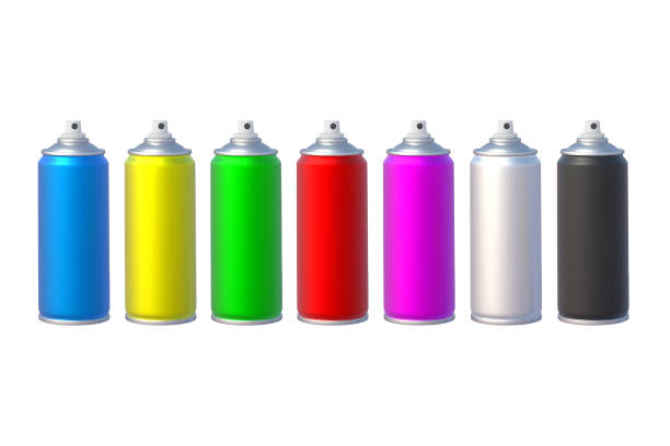 istock Set of cans of spray paint without lid isolated on white background. 3d render 1408754809
