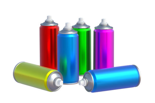 istock Cans of spray paint isolated on white background. 3d render 1408754812