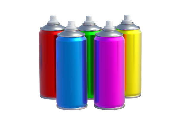 istock Group of cans of spray paint isolated on white background. 3d render 1408754817