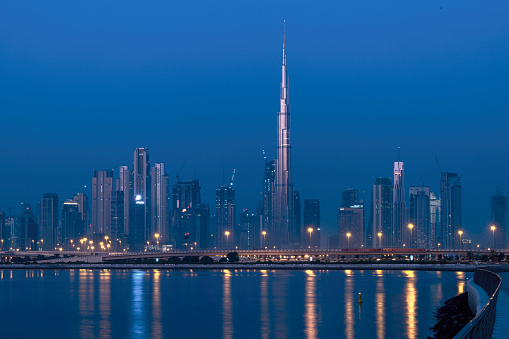 Dubai Skyline view Burj Khalifa from AL Jadaf Beach