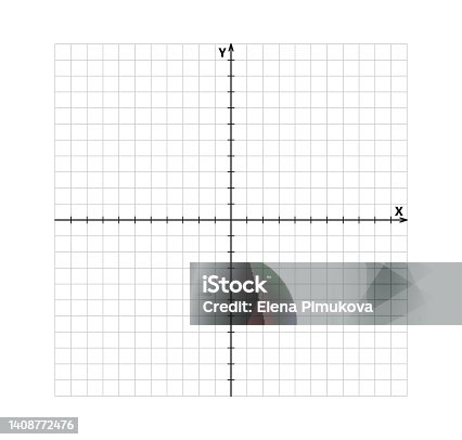istock Blank cartesian coordinate system in two dimensions. Rectangular orthogonal coordinate plane with axes X and Y on squared grid. Math scale template. Vector illustration isolated on white background 1408772476