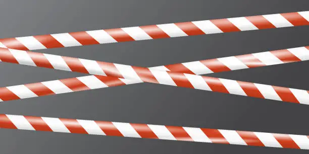 Vector illustration of Realistic under construction crossing caution tape of warning signs for construction area or crime scene. Danger tape. Police line and do not cross ribbon. Warning danger tape. Ribbons for accident