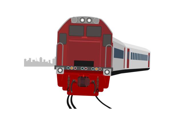 ilustrações de stock, clip art, desenhos animados e ícones de passenger train hauled by short hood locomotive passing a curve. simple flat illustration - transportation railroad track train railroad car