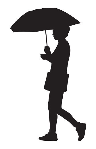 Vector silhouette of a woman walking with an umbrella.