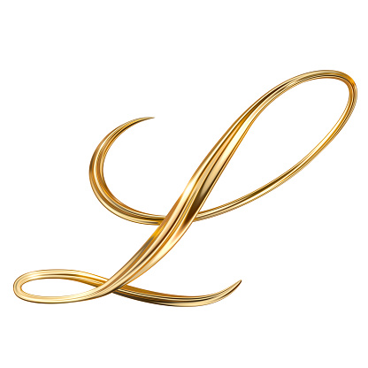 Gold Capital Letter L on white background from a gorgeous set of handwritten 3D alphabet. You can make any words from these letters. The sizes of each letter in pixels correspond to each other.