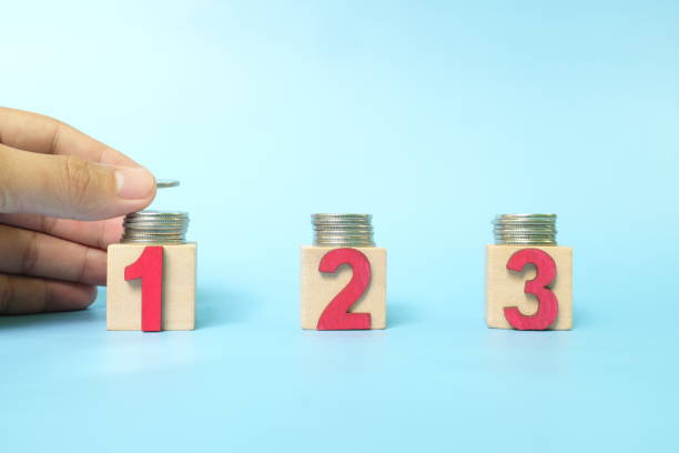 istock Investing asset allocation and diversification concept. Human hand stacking coins on multiple blocks. 1408778077