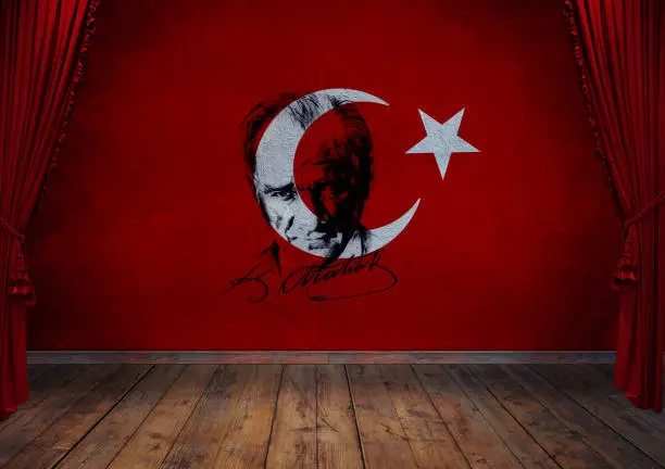 Turkey, Waving Turkish Flag. National symbol of country and state.
