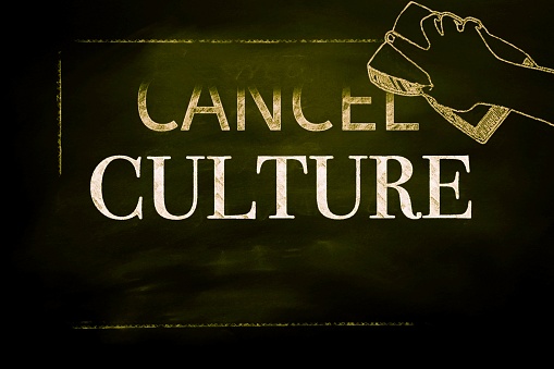 The word Cancel being erased on a blackboard above the word Culture. This is part of my Signs of the Times Collection for Future History of the Cancel Culture Movement.