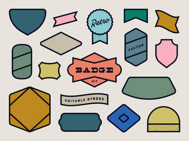 retro geometric badge set — vector asset pack - 60s design stock-grafiken, -clipart, -cartoons und -symbole