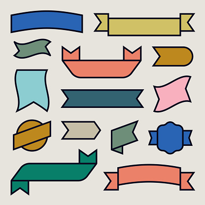 Retro Geometric Ribbon & Banner Set  — Vector Asset Pack