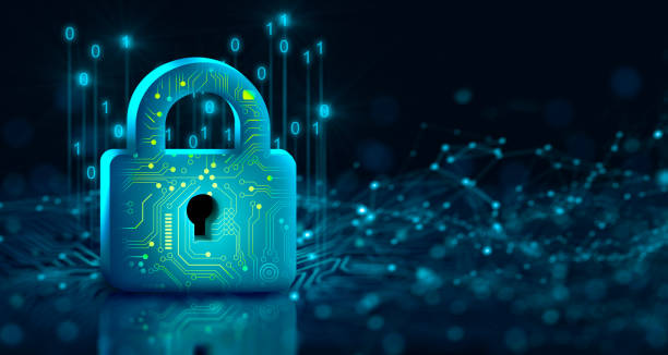 istock Padlock with Keyhole in data security on circuit. Modern safety digital Concept 1408797178