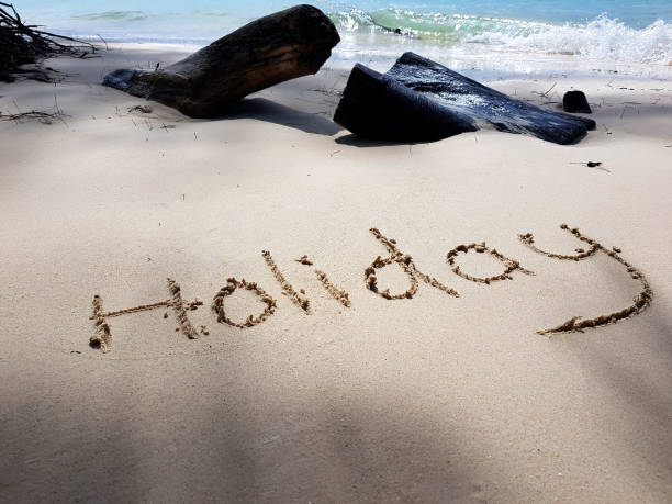istock The word holiday written on a sandy beach 1408798079