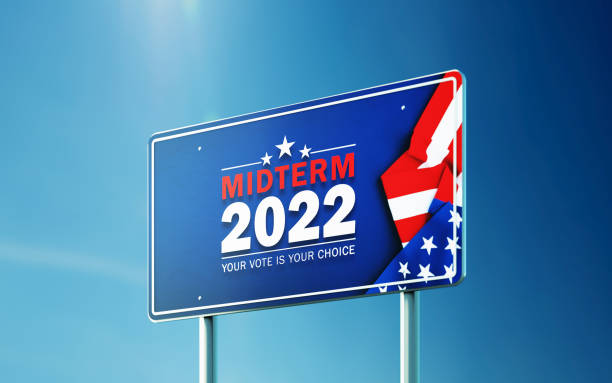 istock Off Road Traffic Sign Textured With 2022 Midterm Elections Message And American Flag Before Blue Sky 1408799738