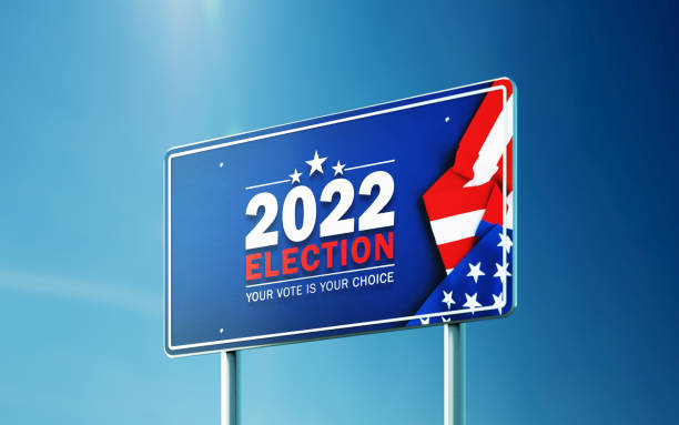 istock Off Road Traffic Sign Textured With 2022 Midterm Elections Message And American Flag Before Blue Sky 1408799743