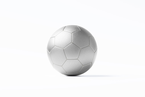 Silver Colored Soccer Ball Sitting On White Background