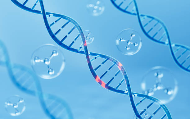 istock Mutated DNA and molecules, scientific biotechnology, 3d rendering. 1408802624