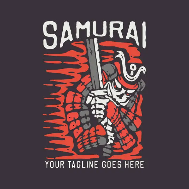 Vector illustration of t shirt design samurai with samurai holding katana with brown background vintage illustration