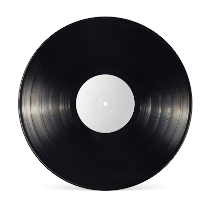 Disco LP de vinilo de 12 pulgadas aislado sobre fondo blanco. photo