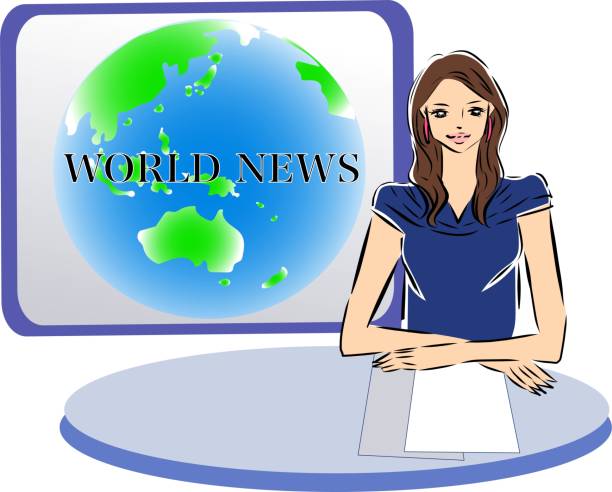ilustrações, clipart, desenhos animados e ícones de notícias de leitura de notícias - apresentador do noticiário