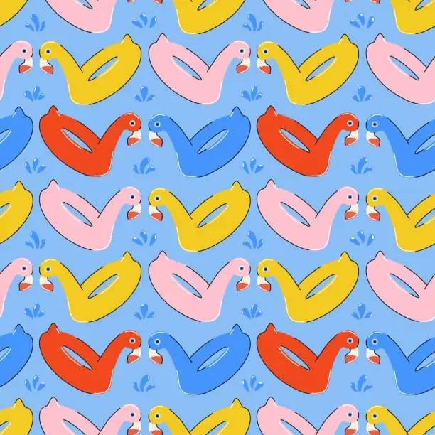 Vector illustration of Seamless summer pattern with colorful flamingo