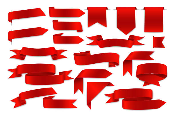 ilustrações de stock, clip art, desenhos animados e ícones de set of red ribbons in design elements on white background - pennant