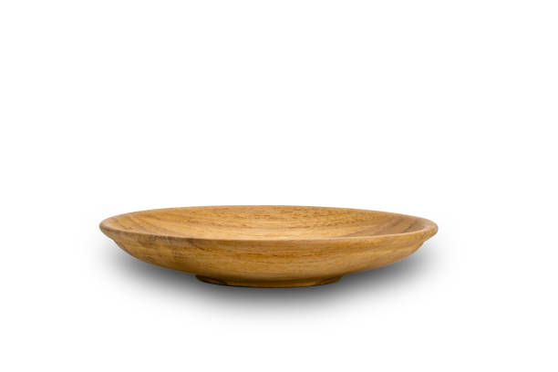 istock Side view of small wooden plate on white background. 1408810939