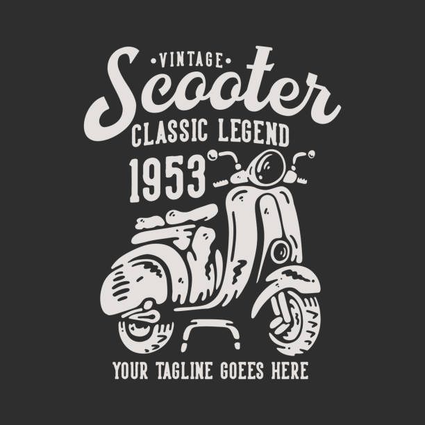 illustrations, cliparts, dessins animés et icônes de t shirt design vintage scooter moto légende classique avec scooter et fond gris illustration vintage - moped