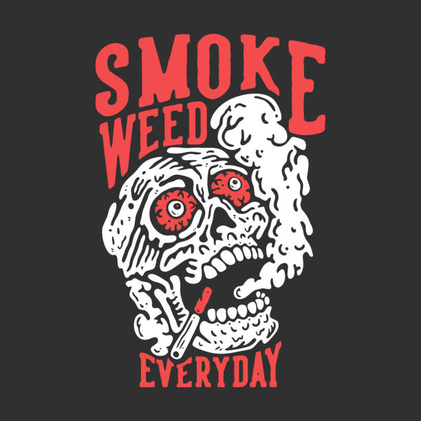t shirt design smoke weed everyday with skull doing smoking with gray background vintage illustration t shirt design smoke weed everyday with skull doing smoking with gray background vintage illustration marijuana tattoo stock illustrations