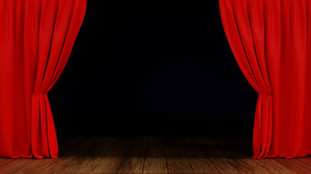 istock Empty Stage theater or opera with red curtain, 3D rendering. 1408812104