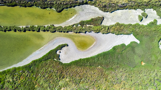 High quality stock aerial photos of salt marshes in the San Francisco inner bay far south in Newark