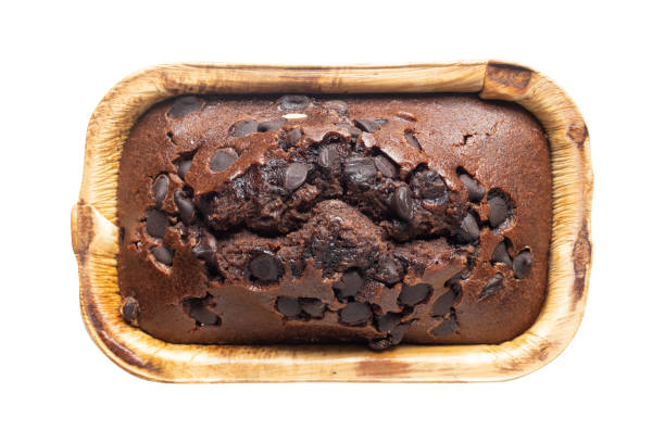 istock Top view of chocolate chip cake isolated on white background 1408821358