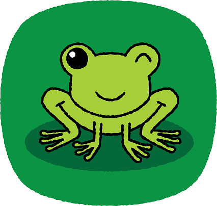Vector illustration of a hand drawn frog against a green background with textured effect.