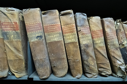 Old books with vintage bindings from the 1800s