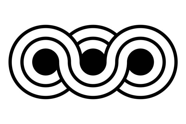 Triple infinity symbol, lines in a wavy-like manner and in a loop Triple infinity symbol. Three circles with staggered border lines, connected to each other in a wave-like manner and in a loop, expressing infinity. Crop circle pattern found near Devizes, Wiltshire. crop circle stock illustrations