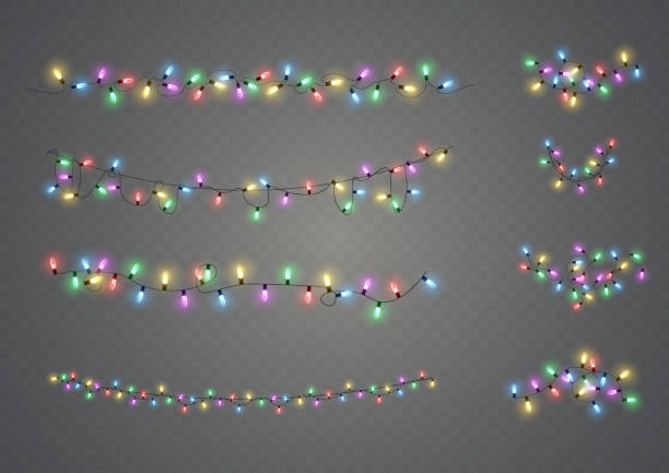 light lamp xmas Christmas lights isolated on transparent background. Xmas glowing garland. Vector illustration christmas christmas card christmas decoration decoration stock illustrations
