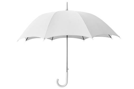 Opened white umbrella, isolated on white with clipping path.