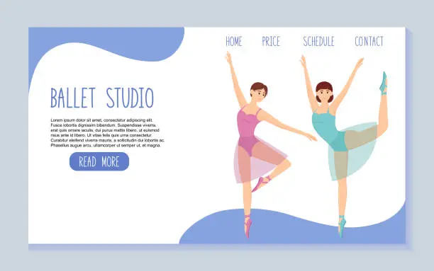 Vector illustration of Ballet studio landing page template. Dance school, vector illustration