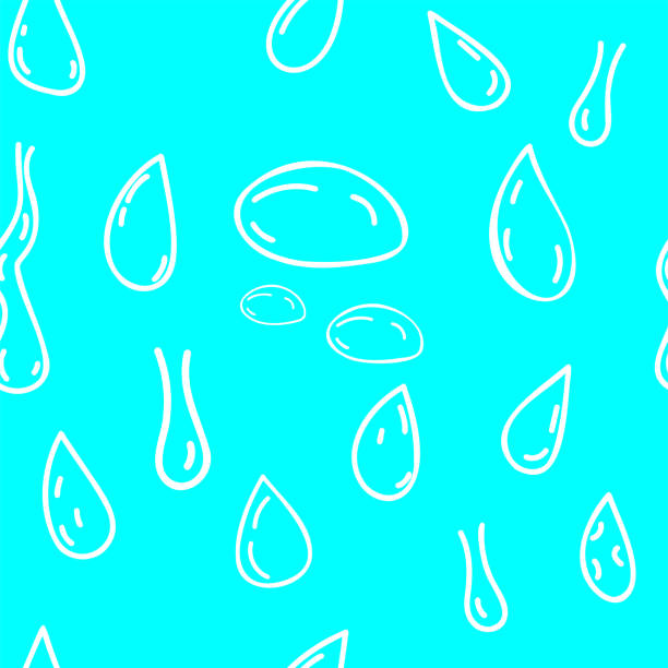 vektorillustration. nahtloses muster von handgezeichneten wassertropfen, regentropfen, tränen. moderner süßer herbst, sommerkontur lässt hintergrund fallen. fallende tropfen, wasser regnerische dekoration. - rain cute falling water raindrop stock-grafiken, -clipart, -cartoons und -symbole